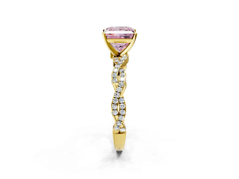 Yellow gold Fancy Pink Princess Cut Solitaire Twisted Pave Band with Four-Prong Setting_5