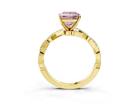 Yellow gold Fancy Pink Princess Cut Solitaire Twisted Pave Band with Four-Prong Setting_6