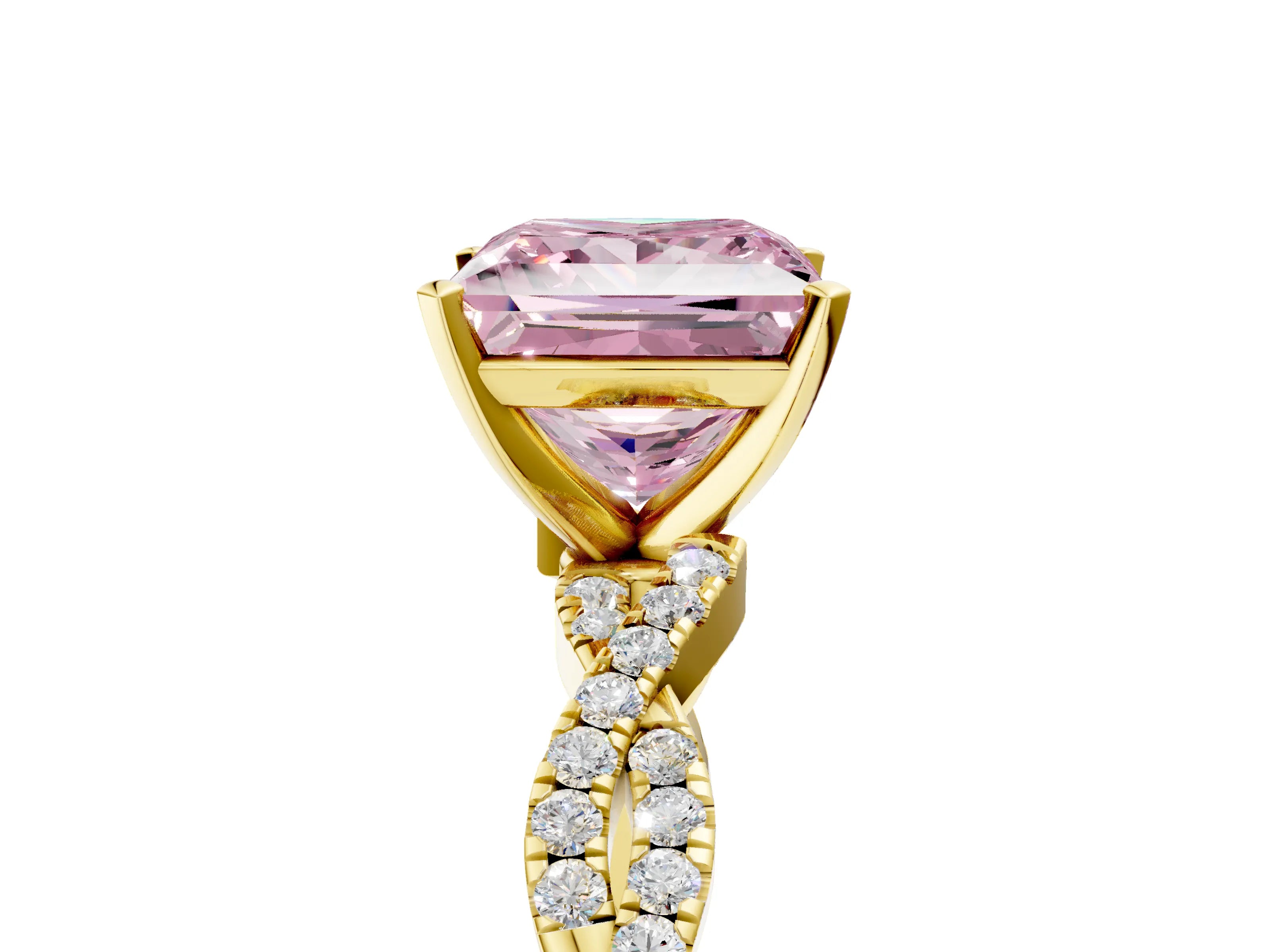 Yellow gold Fancy Pink Princess Cut Solitaire Twisted Pave Band with Four-Prong Setting_8