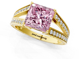 Yellow gold Fancy Pink Princess  Cut Split Shank Pave Diamond Ring with Four-Prong Setting_1