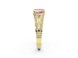 Yellow gold Fancy Pink Princess  Cut Split Shank Pave Diamond Ring with Four-Prong Setting_2