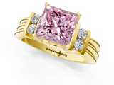 Yellow gold Fancy Pink Princess  Cut Three-Stone Channel Set Ring with Bar Prongs_1