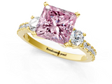 Yellow gold Fancy Pink Princess  Cut Three-Stone Diamond Pavé Band with Prong Setting_1