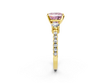 Yellow gold Fancy Pink Princess  Cut Three-Stone Diamond Pavé Band with Prong Setting_2