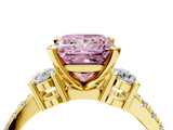 Yellow gold Fancy Pink Princess  Cut Three-Stone Diamond Pavé Band with Prong Setting_4