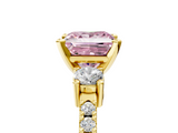 Yellow gold Fancy Pink Princess  Cut Three-Stone Diamond Pavé Band with Prong Setting_5