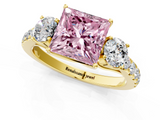 Yellow gold Fancy Pink Princess  Cut Three-Stone Diamond Pave Band with Prong Setting_17