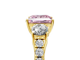 Yellow gold Fancy Pink Princess  Cut Three-Stone Diamond Pave Band with Prong Setting_21