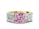 Yellow gold Fancy Pink Princess Cut Three-Stone Diamond Ring with Prong Setting on a Classic Band_12