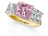 Yellow gold Fancy Pink Princess Cut Three-Stone Diamond Ring with Prong Setting on a Classic Band_13