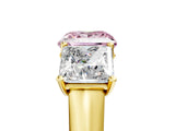 Yellow gold Fancy Pink Princess Cut Three-Stone Diamond Ring with Prong Setting on a Classic Band_17