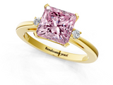 Yellow gold Fancy Pink Princess  Cut Three-Stone Solitaire Ring with Round Accent Diamonds and Four-Prong Setting_1