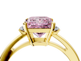 Yellow gold Fancy Pink Princess  Cut Three-Stone Solitaire Ring with Round Accent Diamonds and Four-Prong Setting_4