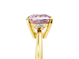 Yellow gold Fancy Pink Princess  Cut Three-Stone Solitaire Ring with Round Accent Diamonds and Four-Prong Setting_5
