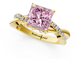 Yellow gold Fancy Pink Princess  Cut Twist Band Solitaire Diamond Ring with Pavé Setting_4