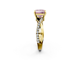 Yellow gold Fancy Pink Princess  Cut Twist Band Solitaire Diamond Ring with Pavé Setting_5