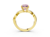 Yellow gold Fancy Pink Princess  Cut Twist Band Solitaire Diamond Ring with Pavé Setting_6