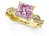 Yellow gold Fancy Pink Princess  Cut Twisted Pavé Band Solitaire Ring with Four-Prong Setting_1
