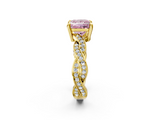 Yellow gold Fancy Pink Princess  Cut Twisted Pavé Band Solitaire Ring with Four-Prong Setting_2