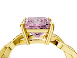 Yellow gold Fancy Pink Princess  Cut Twisted Pavé Band Solitaire Ring with Four-Prong Setting_4