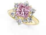 Yellow gold Fancy Pink Princess  Diamond Cluster Halo Ring with Solitaire Band and Four-Prong Setting_1