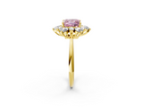 Yellow gold Fancy Pink Princess  Diamond Cluster Halo Ring with Solitaire Band and Four-Prong Setting_2