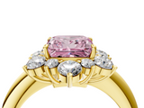 Yellow gold Fancy Pink Princess  Diamond Cluster Halo Ring with Solitaire Band and Four-Prong Setting_4