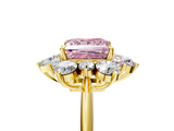 Yellow gold Fancy Pink Princess  Diamond Cluster Halo Ring with Solitaire Band and Four-Prong Setting_5