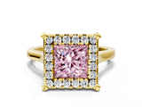 Yellow gold Fancy Pink Princess  Diamond Cluster Halo Solitaire with Four-Prong Setting_23