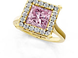 Yellow gold Fancy Pink Princess  Diamond Cluster Halo Solitaire with Four-Prong Setting_24