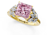 Yellow gold Fancy Pink Princess  Diamond Cluster Leaf Design Ring with Prong Setting_1