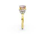 Yellow gold Fancy Pink Princess  Diamond Cluster Leaf Design Ring with Prong Setting_2