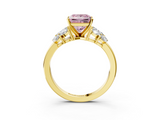 Yellow gold Fancy Pink Princess  Diamond Cluster Leaf Design Ring with Prong Setting_3