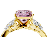 Yellow gold Fancy Pink Princess  Diamond Cluster Leaf Design Ring with Prong Setting_4