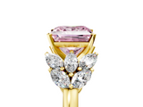 Yellow gold Fancy Pink Princess  Diamond Cluster Leaf Design Ring with Prong Setting_5