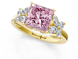 Yellow gold Fancy Pink Princess  Diamond Floral Cluster Ring with Solitaire Band and Prong Setting_1