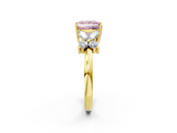 Yellow gold Fancy Pink Princess  Diamond Floral Cluster Ring with Solitaire Band and Prong Setting_2