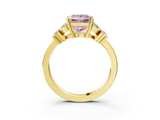 Yellow gold Fancy Pink Princess  Diamond Floral Cluster Ring with Solitaire Band and Prong Setting_3