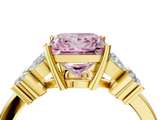 Yellow gold Fancy Pink Princess  Diamond Floral Cluster Ring with Solitaire Band and Prong Setting_4