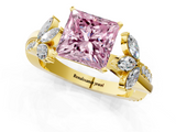Yellow gold Fancy Pink Princess  Diamond Floral Vine Solitaire Engagement Ring_1