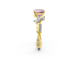 Yellow gold Fancy Pink Princess  Diamond Floral Vine Solitaire Engagement Ring_2