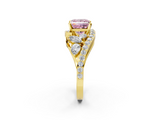 Yellow gold Fancy Pink Princess  Diamond Halo Ring with Marquise and Pavé Band in Prong Setting_2