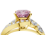 Yellow gold Fancy Pink Princess  Diamond Halo Ring with Marquise and Pavé Band in Prong Setting_4