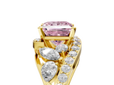 Yellow gold Fancy Pink Princess  Diamond Halo Ring with Marquise and Pavé Band in Prong Setting_5