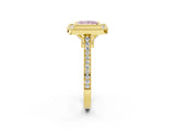 Yellow gold Fancy Pink Princess  Diamond Halo Ring with Milgrain Frame and Pavé Band_25