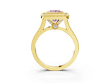 Yellow gold Fancy Pink Princess  Diamond Halo Ring with Milgrain Frame and Pavé Band_26