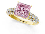 Yellow gold Fancy Pink Princess  Diamond Pavé Band Solitaire Ring with Four-Prong Setting_50