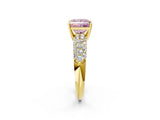 Yellow gold Fancy Pink Princess  Diamond Pavé Band Solitaire Ring with Four-Prong Setting_51