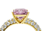 Yellow gold Fancy Pink Princess  Diamond Pavé Band Solitaire Ring with Four-Prong Setting_53