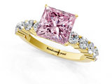 Yellow gold Fancy Pink Princess  Diamond Pavé Band Solitaire with Four-Prong Setting_1